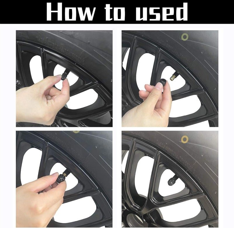 JUSTTOP 4 Pack Handmade Crystal Rhinestone Car Tire Valve Stem Caps, Wheel Valve, Attractive Dustproof Bling Accessories, Universal for Cars, Trucks and Motorcycles-Black - Image 5